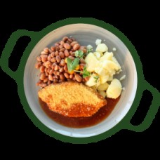 Schnitzel(vega) Jus(vega) Bruine bonen Aardappelen gekookt